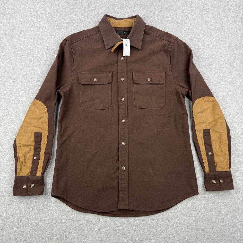 Banana Republic Shirt Jacket Mens Small Brown‎ Heavy Flannel Elbow Patch NEW